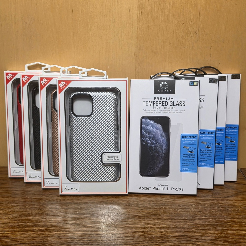 MyBat iPhone 11 Pro Cases + Quikcell Tempered Glass 8 Piece Bundle New*